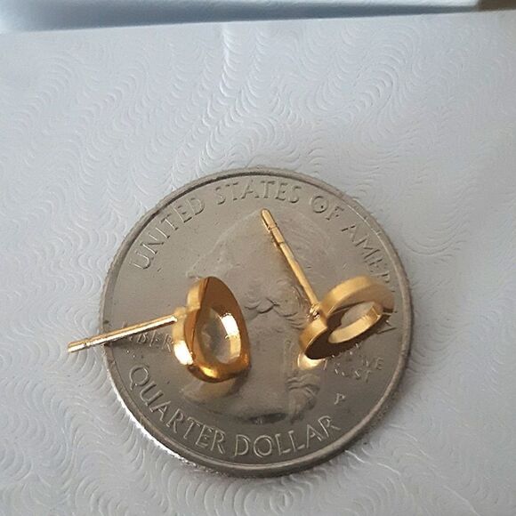 Gold Small Dainty Heart Hollow Cut Out Stud Stainless Steel Earrings - Picture 4 of 7